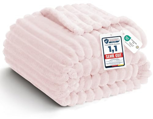 WAVVE Kuscheldecke Rosa 220x240 cm - Weiche Flanell Fleecedecke, Sofadecke & Couchdecke, Warme Korddecke für Wohnzimmer Deko, Sofaüberwurf Tagesdecke, XXL Große Decke