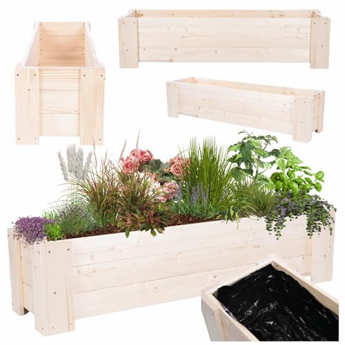 MODO24 Pflanzkübel Holzkübel Pflanzkasten Kiefer30x117x33 cm, Natur | Wetterfester Pflanzkasten & Blumenkasten aus Kiefernholz, Stabile Pflanzbox für Outdoor, Garten, Terrasse & Balkon