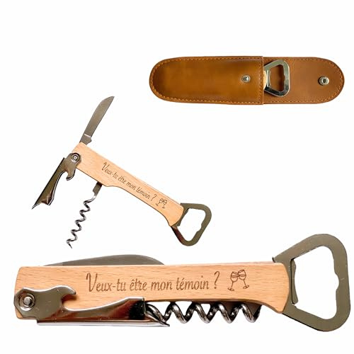 Décapsuleur personnalisé – Veux-tu être mon témoin ? – Cadeau demande témoin mariage homme – Limonadier gravé en bois – Idée annonce mariage originale