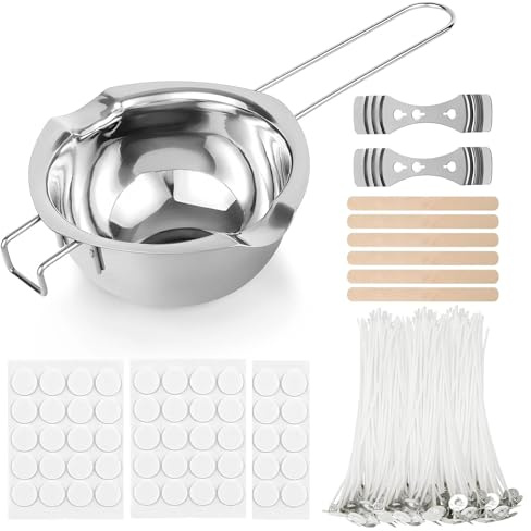 Eulihent Kerzen Selber Machen Set DIY Kerzenherstellung Kit mit 400ml Wachsschmelztopf + 50 Kerzendocht + 50 Kerzen Aufkleber + 2 Dochthalter Candle Making für Erwachsene Anfänger Kinder