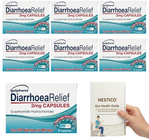 Diarrhoea Relief 6 Pack (36 Capsules) | Loperamide 2mg Capsules Bulk | Includes Nestico Diarrhoea Relief Guide & Stool Recording Chart | Fast-Acting Diarrhoea Tablets for Adults