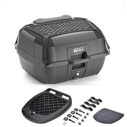 Generico BAULETTO B45 B45B+ IN NERO BLACK CON SCHIENALINO E RETE ELASTICA TOP CASE PIASTRA UNIVERSALE COMPATIBILE CON GIVI SUPPORTI MONOLOCK