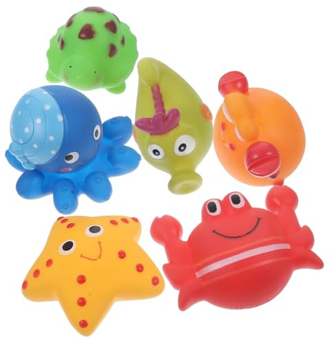 HIAKDOFT Jouets De Bain Animaux Marins pour Bébés Lot De 6 Pièces Colorées en Plastique Sûr Jouets Aquatiques Flottants pour Bain Développement Sensoriel Et Motricité Fine Adapté Aux Tout-Petits