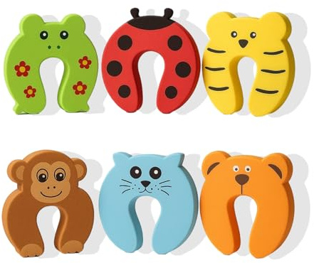 fKiZanthene Babytürstopper aus EVA-Schaumstoff, Kindersicherung, Klemmschutz mit niedlichen Tierformen, für Tür und Fenster, 6 Stück