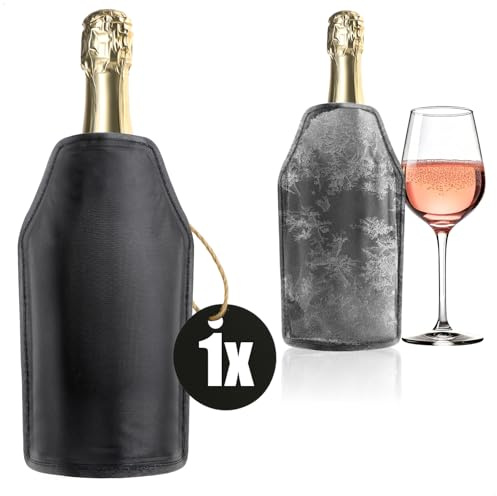 Robin Goods® Flaschenkühler für unterwegs - Sektkühler Manschette mit Gummiband - Kühlmanschette für Sekt, Wein, Bier und Softdrinks (Schwarz - 1 Stück)