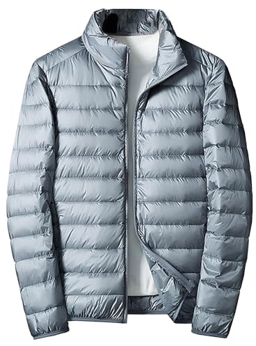 Chaqueta de plumón ligera para hombre, talla grande, ajustada, cálida, resistente al viento, plegable, chaqueta de invierno para hombre, gris, XXL