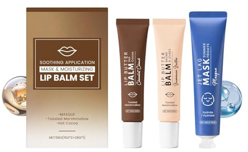 Facial masque and lip balm set, Collagen Peel-Off Face Mask, Lip Butter Balm Lip Balm Vanilla, With Deep Hydration Formula, Valentines Day Beauty, for travel, daily routines, women (01)