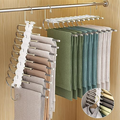 MZJAUVF 9 in 1 Grucce Pantaloni, 2 Pezzo Grucce Pantaloni Salvaspazio, Antiscivolo Appendini Armadio, Appendini Pantaloni Magici, Appendini Portatili Multifunzionali per Jeans, Sciarpa