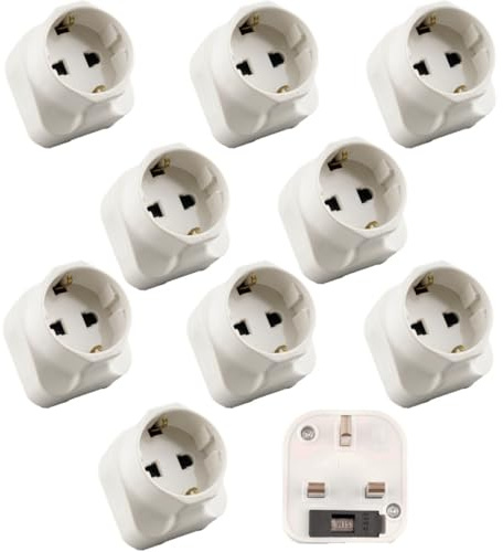 WK Electrical - Schuko Outlet - 13A Fused 3 Pin Travel Adaptor (For European Traveller) - Bulk Pack of 10pcs