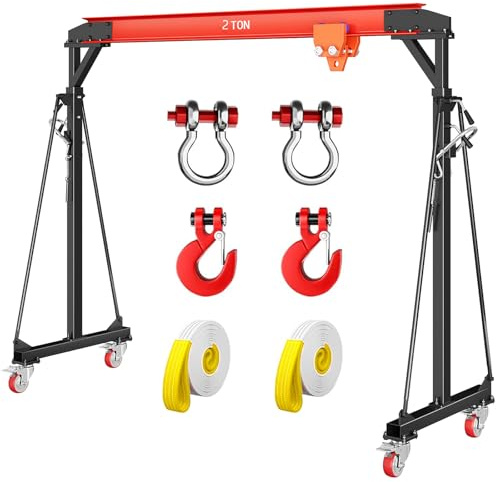 4400 LBS Gantry Crane with Manual Trolley, 2 Ton Gantry Crane with 8-12 FT Adjustable Height, Shop Crane Lift Hoist for Warehouse, Factory(with Hooks, Shackles)