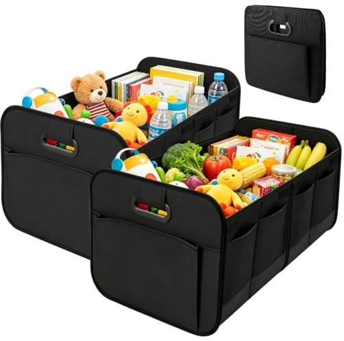 DAJAVE 2 organizadores para maletero de 58 x 37 x 35 cm | Organizador de maletero plegable, tela Oxford, 2 piezas con divisor, para compras, accesorios y viajes