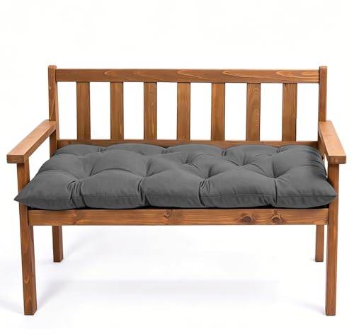 Sitzkissen Bank 120 × 50 × 10cm, Bankauflage Outdoor Weich & Dick Gepolstert, Gartenbank Auflage Wasserabweisend mit Bändern, Sitzpolster für Garten, Balkon & Terrasse (Dunkelgrau, 120 x 50 x 10 cm)