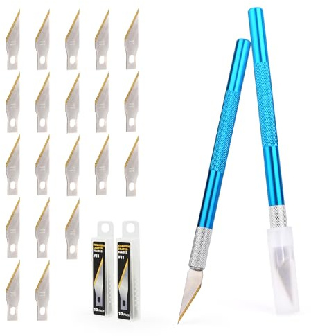 EHDIS 2 Cuter Manualidades Precision con 20 Cuchillas de Titanio, Cuchillo Artesanal, para Arte Cortar Papel Cartón y Tallar Bricolaje Trabajos Artesanales, Azul