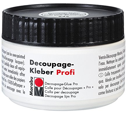 Marabu 11420013848 - Transparenter Decoupage Kleber Profi, 250 ml Dose, auf Wasserbasis, wasserfest, ideal zum Aufkleben aller Decoupage Papiere