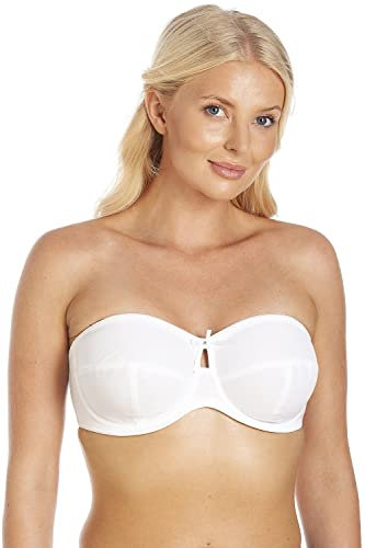 Camille Womens Multiway Strapless Bra - Non Padded & Underwired with Removable Matching & Clear Straps - Cross Back, Strapless, Halter or One Strap White 38E