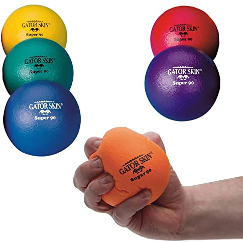 S&S Worldwide Gator Skin Super 90 Balls. 3.5 PU Coated Foam Balls in Assorted Colors, Soft No-Sting Balls are Great for Indoor Baseball/Softball, Floor Hockey Ball, and PE Games. Set of 6.