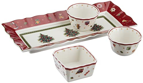 Villeroy & Boch - Toy's Delight Dip Set 4 Teilig, Servierplatte mit Schälchen, Dipschälchen Set Weihnachten, Tischdekoration Toys, Serviertablett, Schalen, Weihnachtsgeschirr, Premium Porzellan