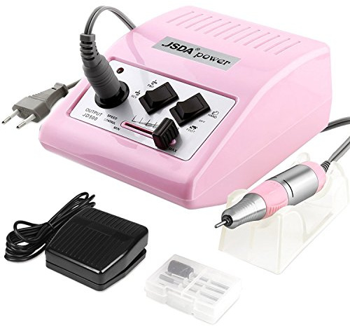 JSDA torno para uñas profesional 30000 rpm con pedal, potente, 4 fresas, baja vibración, bajo nivel de ruido, manicura y pedicura para quitar esmalte de uñas, gel y cutículas sin dañar las uñas, rosa