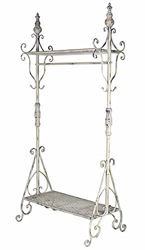 PALAZZO INT Garderobe VILLA SHABBY CHIC Metall Altweiß ca. H198 × B89 × T58 cm Vintage Kleiderständer Landhausstil mit Ablagen & Stange Garderobenständer Flur Shabby Möbel Eisen Standgarderobe