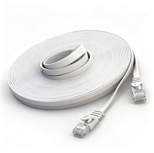 JBSTK Cat6 Gaming Netzwerkkabel 20m Flachbandkabel - 1000Mbps 250MHz LAN-Kabel mit vergoldete Stecker Internetkabel für PS5/Xbox/Server, Flaches Design, CE