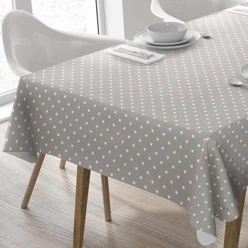 Wachstuch Tischdecke Abwaschbar Eckig 140 x 180 cm Sterne Beige Grau