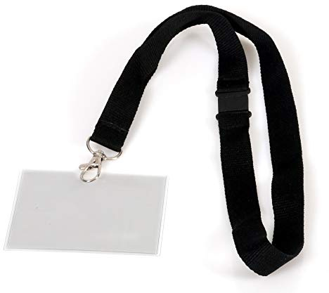 EUROPEL Cordon Textile Noir avec Porte-carte PVC Transparent (Pack de 5) | Porte-badge Horizontal pour École, Collèges, Bureaux & Événements d’Entreprise | 90 x 60 mm, 121280