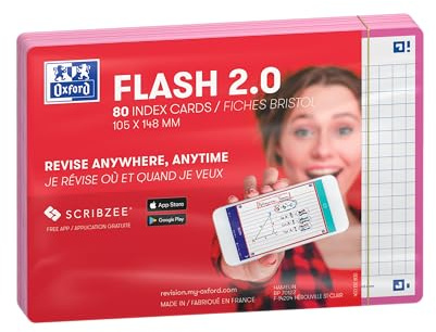 Oxford FLASH 2.0 Karteikarten A6, Lernkarten, 105x148mm, kariert, fuchsia, 80 Blatt