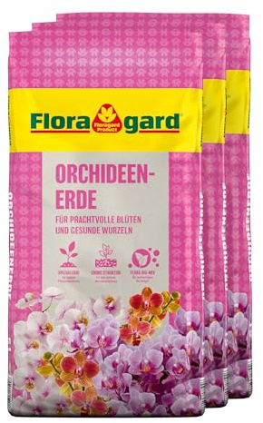 Floragard Orchideenerde 15L (3x5L) - Torffreie Premium Spezialerde für Orchideen mit Pinienrinde & Kokos - Langzeit-Dünger für prächtige Blüten - Phalaenopsis Cymbidium Cattleya