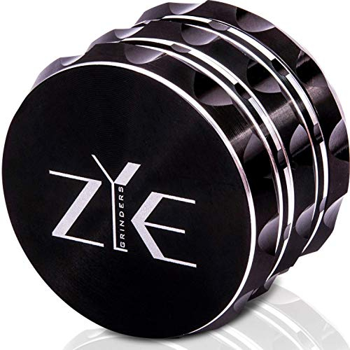ZYE Herb Grinder – Quality Aluminium w/Ultra Sharp Teeth – Large 2.5 4 Piece w/Twist & Lock Storage Layer – No Flaking and Non-Stick - Black