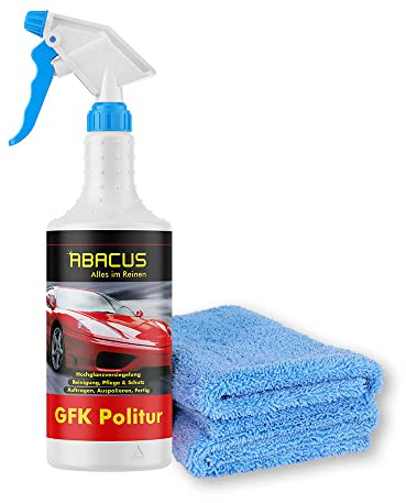 ABACUS® GFK-Politur, Schnellpolitur, Autoglanz, Autopolitur, Autopflege, KFZ-Politur, Kunststoffpolitur, Lackpolitur, Wohnwagenpolitur, Bootpolitur – GFK-Politur 750 ml Set mit Tüchern (7512)