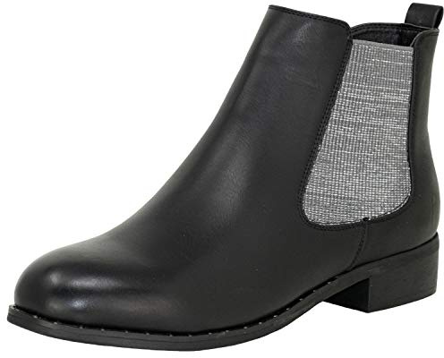 Fitters Footwear som passar kvinnor kängor Sabine PU Chelsea Boot med nitar överdimensionerad (EU,), - svart - 43 EU
