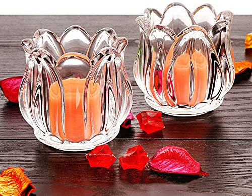 Hosoncovy 2 Pack Tulip Clear Glass Tea Light Candle Holder Tea Light Candle Cup