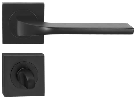 domino Maniglia per porta WC – Set da bagno con rosetta quadrata per porta del bagno, set di rosette – Maniglia per porta in alluminio e bronzo Tipo-QR nero