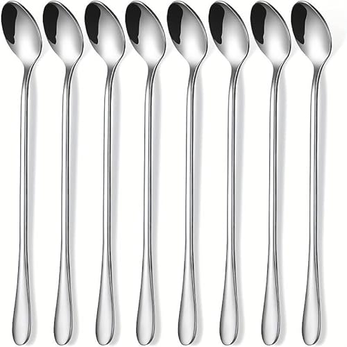 Maestro Craft Pack of 12 Stainless Steel Long Handle Spoons, Mixing Stirring Tea Coffee Desserts Spoons- Kitchen Cutlery Set, Dishwasher Safe 7.5in
