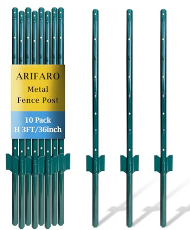 ARIFARO Postes de La Cerca 3ft / 91cm Robusto Deber Poste de la Cerca de Metal, Paquete de 10, No Cavar Jardín U Postes para Cercas de Alambre de Acero para el Patio, Alambre al Aire Libre, Verde