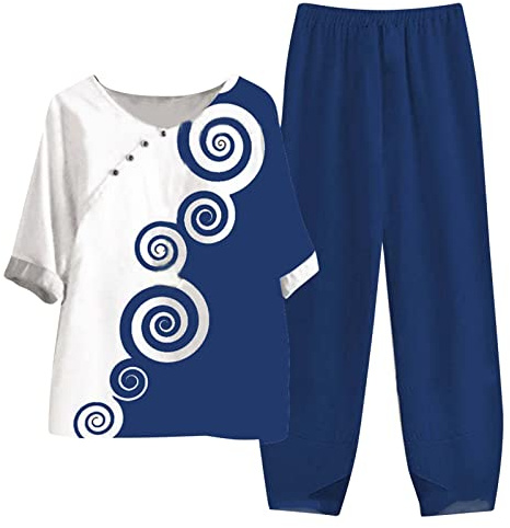 MJGkhiy Tute Donna Complete Offerte Estive Completo Sportivo Donna Estate Completo Tuta Da Donna Cotone Casual Completo Larghi Curvy Tuta Completo Donna Estivo 2 Pezzi Elegante