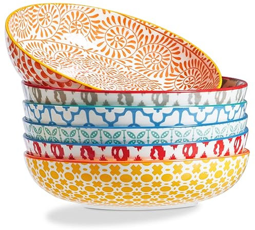 ONEMORE Grands Bols à Pâtes Lot de 6, 1065 ml, Bols à Salade, Plats de Service pour Noël, Couleurs Vives pour Fête