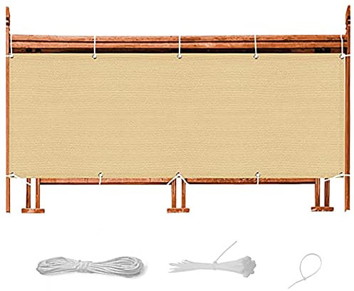 Balkonbespannung 65 x 550 cm Windschutz Staubschutz Balkon Sichtschutz Ohne Bohren mit Ösen Nylon Kabelbinder und Kordel für Gartenzaun Balkonzaun, Khaki
