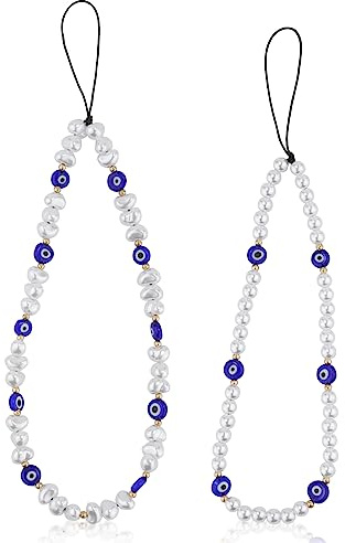 LUTER 2 Piezas Colgante para Moviles, Redondo, en Forma Especial Antipérdida Correa para Teléfono Móvil Lindo Cordón con Cuentas de Mal de Ojo para Hombres Mujeres Pareja