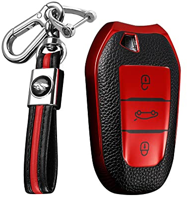 KUNIO Autoschlüssel Hülle Passt für Peugeot 3008 5008 2008 308 508 208 Passt für Opel Grandland X Astra L Passt für Citroen C3 C4 DS5 DS7 TPU Schlüsselanhänger Cover 3 Tasten Rot