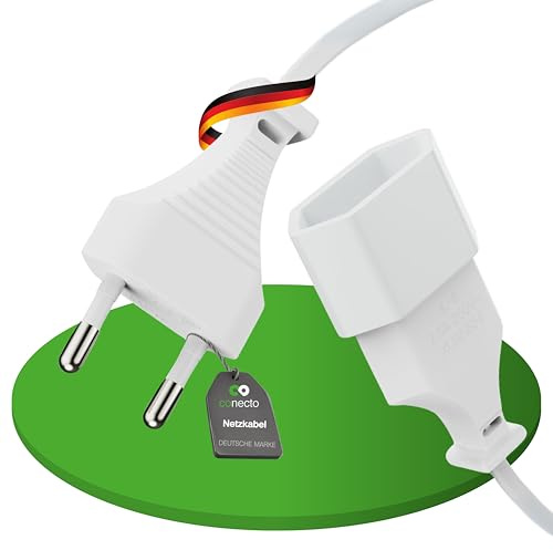 conecto Netzkabel Eurostecker Verlängerung Typ C auf IEC C7 2-polig 3m | Stromkabel Verlängerungskabel für PS3 PS4 PS5 TV Receiver Haushaltsgeräte – universelles 2-poliges Netzkabel weiß