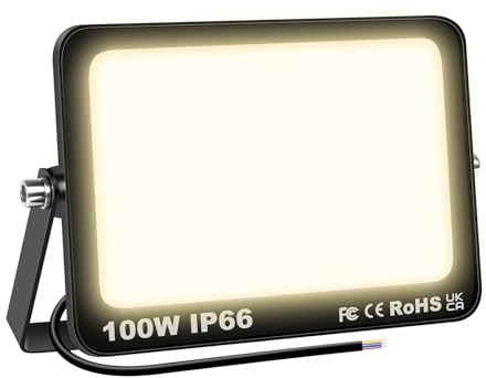 SKYWORLD 100W Projecteur LED Exterieur, 10000LM 3000K Blanc Chaud | Spot LED Extérieur, IP66 Etanche Luminaire Exterieur Eclairage de Sécurité pour Patio Jardin Garage Terrasse Usine Entrée