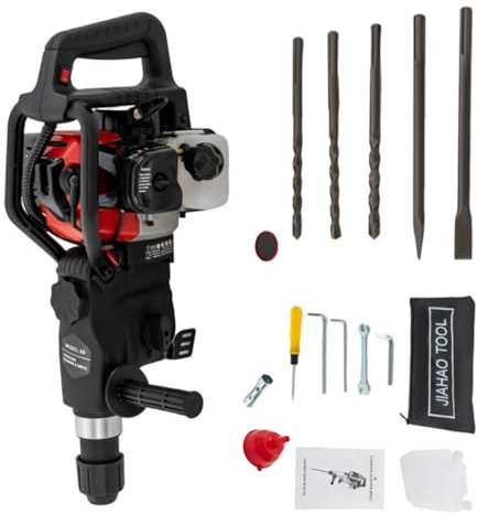 awolsrgiop Benzin Abbruchhammer, 1200W 32.6CC 2 Stroke Meißelhammer Schlaghammer Stemmhammer Vorschlaghammer, 30J Benzin Abbruchhammer Bohrhammer Betonbrecher Lochbohrer mit 3 Bohrer