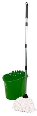 Requisite Needs Professional Mop and Bucket Set Heavy Duty with Wringer and Two Traditional Cotton Mop Heads for Cleaning Floors –Mop Bucket Capacity 16L with Pouring Lip (Green)