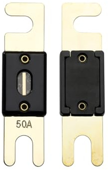 Offgridtec 50A ANL Sicherung Set für 72V DC Systeme, Hochstrom-Streifensicherungen mit Kupferanschlüssen, Niedrigem Kontaktwiderstand, Funken-Schutz, Schraubmontage, DIN43560/1 Zertifiziert, 5er-Pack