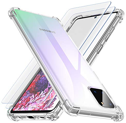 Losvick Note 10 Lite Hülle + 2 x Panzerglas Displayschutzfolie Transparent Silikon Ultra Dünn Anti-Shock Anti-Gelb für Galaxy Note10 Lite Transparent