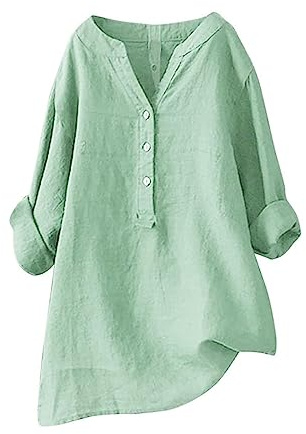 SCBFDI Bluse Oversize Damen Musselin Bluse Damen Long Tunika Damen Langarm Bluse Damen Baumwolle Strandbluse Rote Oberteile für Damen Travel Outfit Damen Leinenbluse Damen Italy Grün 3XL