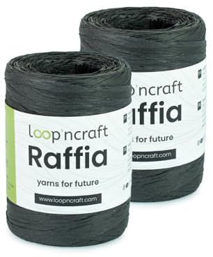 Raffia Papiergarn 2er-Set, Schwarz, Loopncraft, 2 X 100g, Raffia Yarn, Natur Bastband