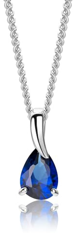 MIORE Schmuck, Saphir Edelsteinkette mit Kettenanhänger Gold 9K 375, Halskette Damen Silber 925 , Panzerkette Silberkette 45 cm lang, Kette Damen