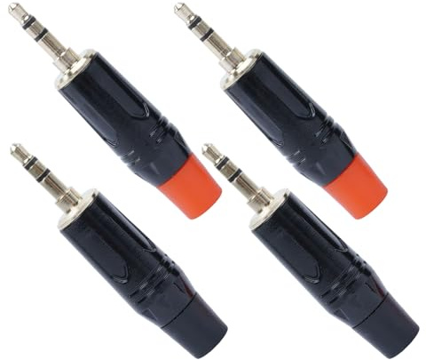 Futuhada 4 Stück 3,5 mm (1/8 Zoll) Stereostecker, Lötbarer Kopfhörersteckeradapter, Vergoldeter Audiosteckeradapter, DIY Stereo Klinkenstecker für Headset/Gitarre/Lautsprecher (Schwarz+Rot)